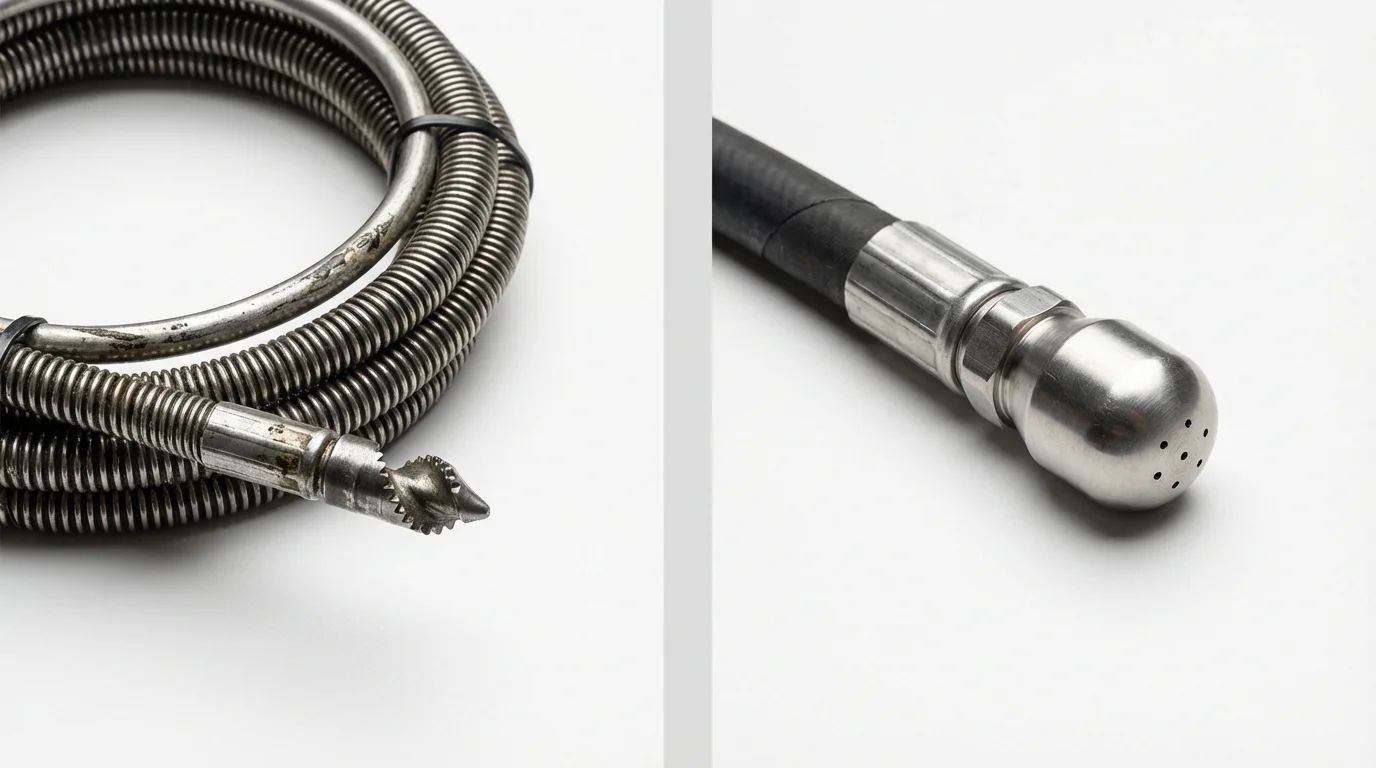 Drain snake cable and hydro jetting nozzle used for drain cleaning in Kaunakakai, HI