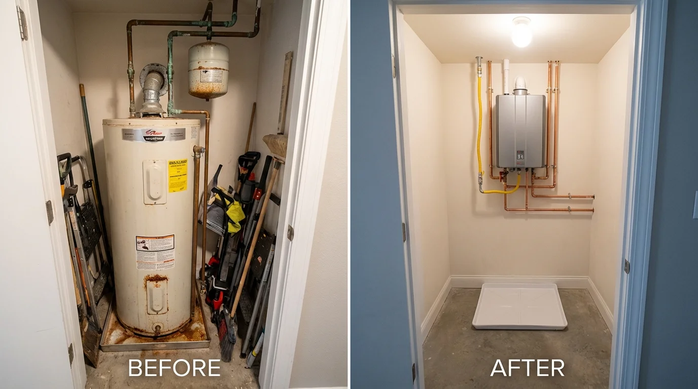 Tank water heater versus wall-mounted tankless unit comparison for Kaunakakai, HI homeowners