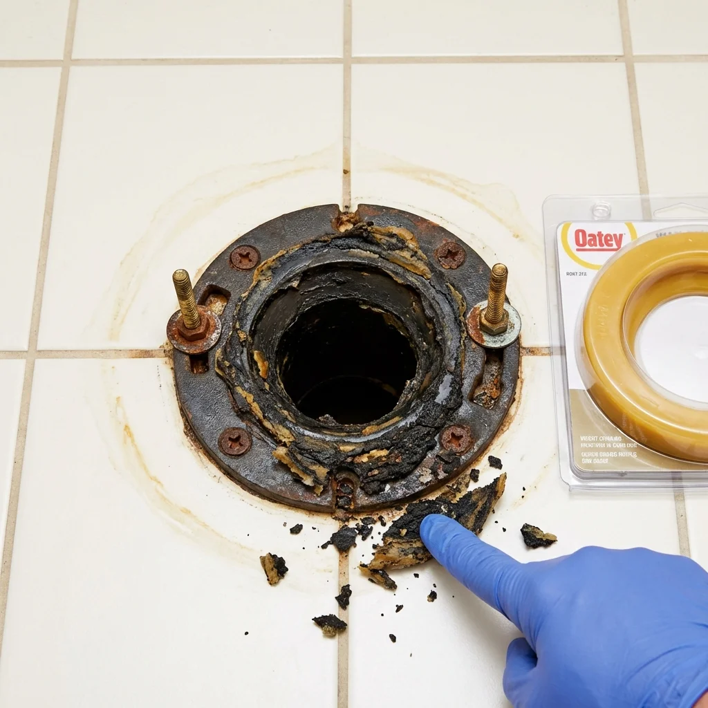 Failed wax ring showing water seepage at the base of a toilet in a Kaunakakai, HI home